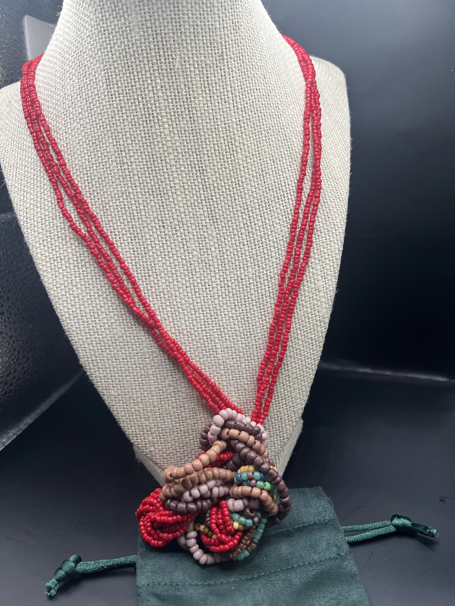 22 inch red multi colored beaded necklace