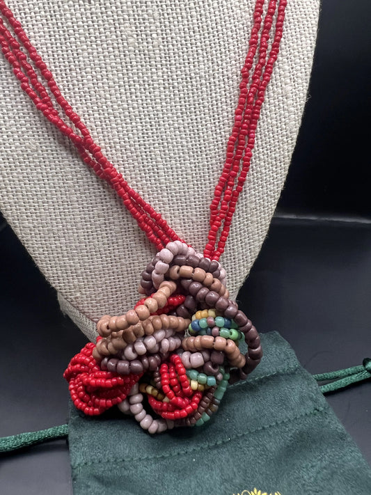 22 inch red multi colored beaded necklace