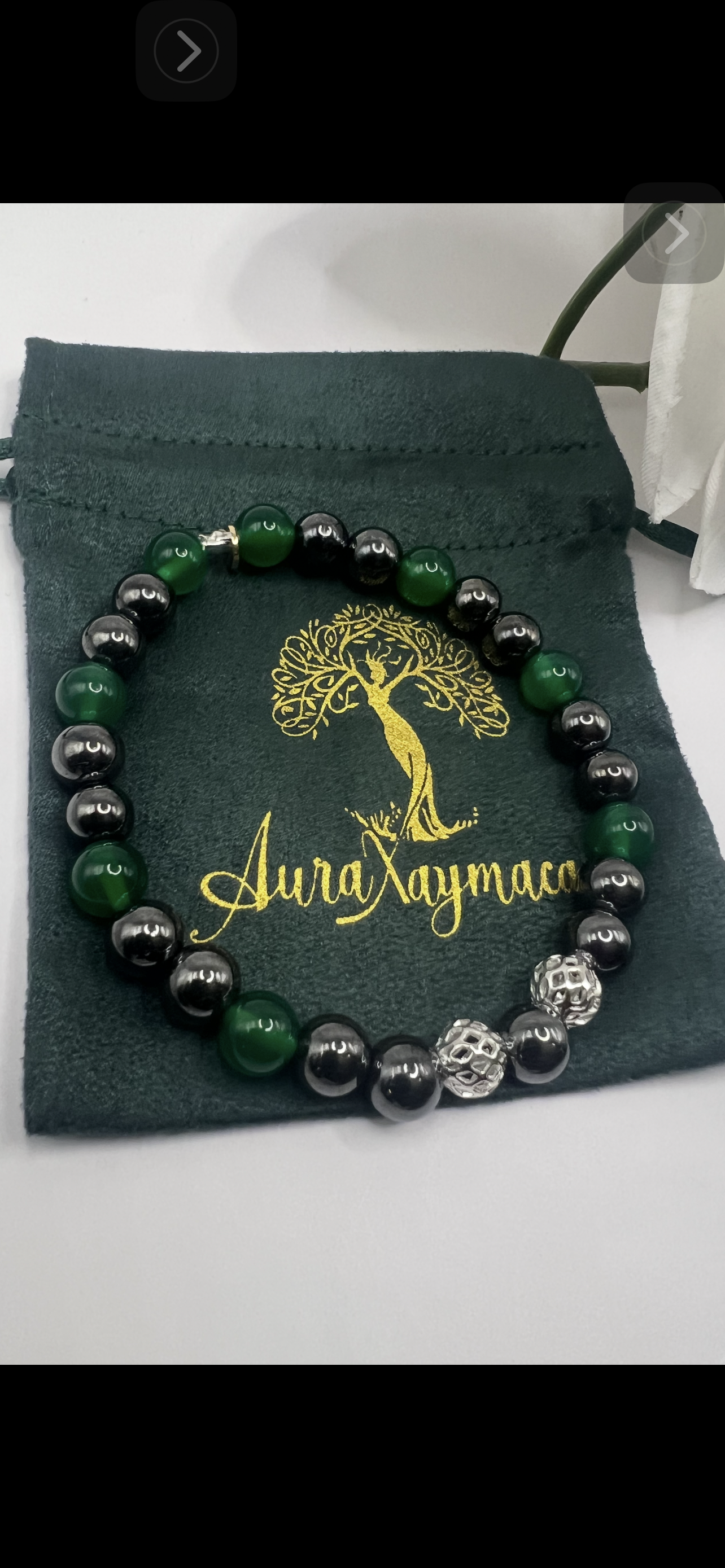 6 inch Green Agate and hematite with silver accent beads