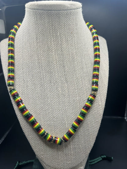 20 inch Rasta Beaded necklace with 14k gold accent beads with 7 inch Rasta bracelet with 14k Gold accent beads