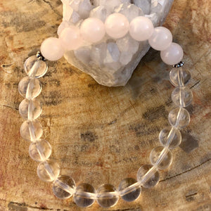 Rose & Crystal Quartz Stretch Bracelet - AuraXaymaca 