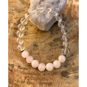 Rose & Crystal Quartz Stretch Bracelet - AuraXaymaca 