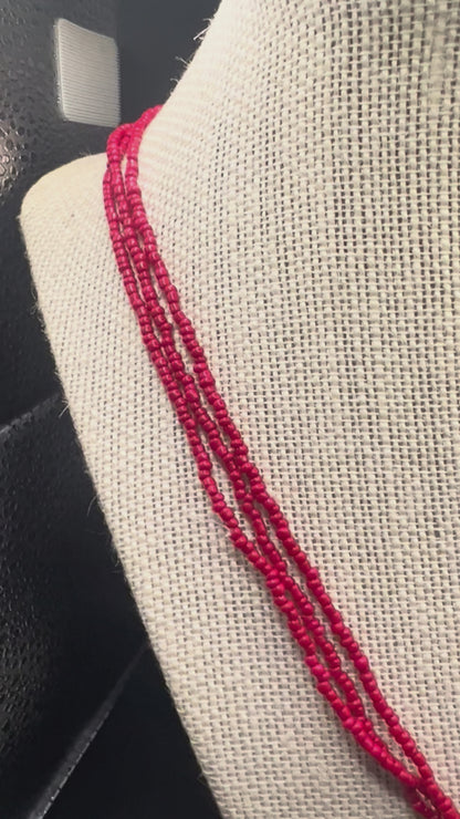 22 inch red multi colored beaded necklace
